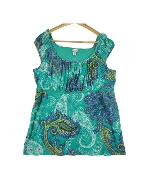 Venezia Green Paisley Babydoll Top Sleeveless Lane Bryant 22/24 NEW
